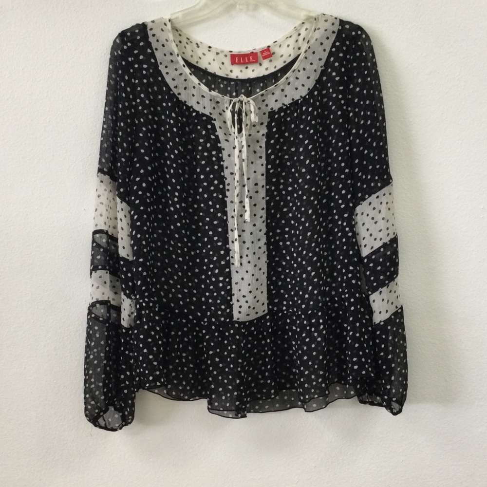 Elle Black and White Tie Front 3/4 Sleeve Blouse